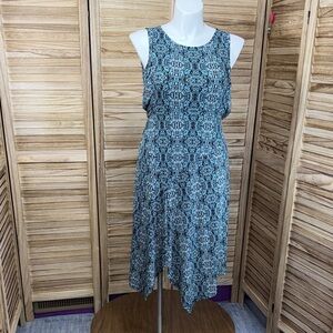Motherhood Maternity Dress Blue Sleeveless Teal Patterned Asymmetric Size M